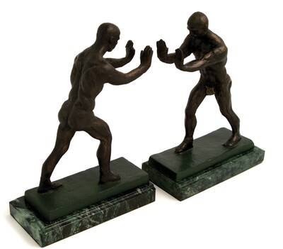 Bey-Berk R10A Atlas Bookends, Brass and Marble Base, Bronze Finish