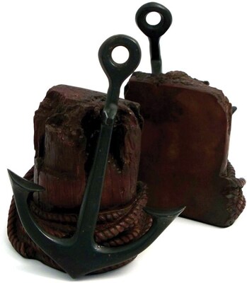 Bey-Berk R10G Anchor Bookends, Brass, Patina Finished