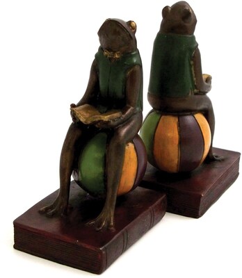 Bey-Berk R10i Frog Bookends, Resin, Mahogany Finished