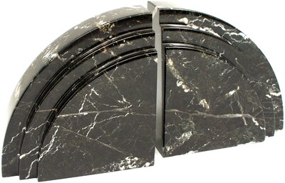 Bey-Berk R10J Bookends, Black Zebra Marble, Mirror Finished