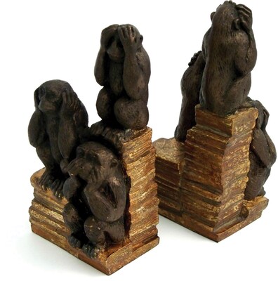 Bey-Berk R10K Monkey Bookends, Resin, Bronze Finished
