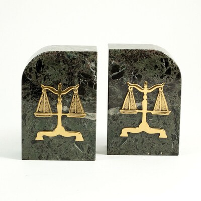 Bey-Berk R10L Legal Bookends, Green Marble, Gold Plated Finish