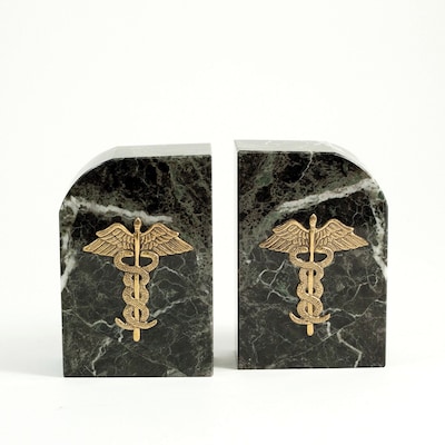 Bey-Berk R10M Medical Bookends, Green Marble, Gold Plated Finish