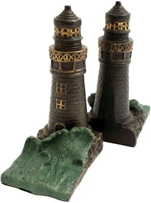 Bey-Berk R10Y Lighthouse Bookends, Cast Metal, Bronze Finish