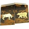 Bey-Berk R11B Stock Market Bookends, Solid Marble, Gold Plated Finish