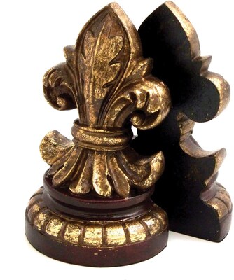 Bey-Berk R11F Fleur de Lis II Bookends, Solid Brass, Antique Gold Finish