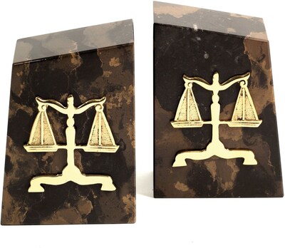 Bey-Berk R11L Legal Bookends, Solid Marble, Gold Plated Finish