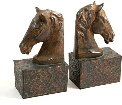 Bey-Berk R11Q Horse Head Bookends, Cast Metal, Patina Finished