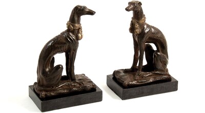 Bey-Berk R11W Whippet Bookends, Cast Metal and Marble Base