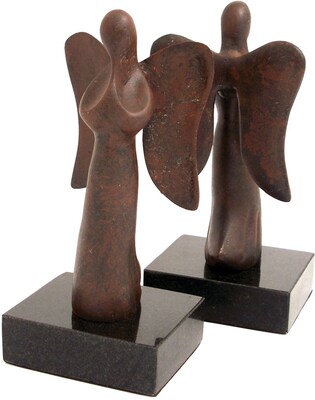 Bey-Berk R15A Angel Bookends; Cast metal and Marble Base; Bronzed