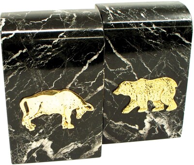 Bey-Berk R15B Stock Market Bookends, Black Marble