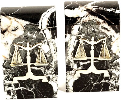Bey-Berk R15L Legal Bookends, Solid Marble, Gold Plated Finish