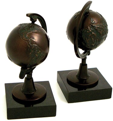 Bey-Berk R15N Globe Bookends, Cast metal and Marble Base, Bronzed