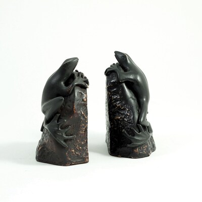 Bey-Berk R18C Frog Bookends, Cast Metal Patina Finished
