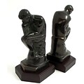Bey-Berk R18T Thinker Bookends, Brass and Wood Base, Bronzed
