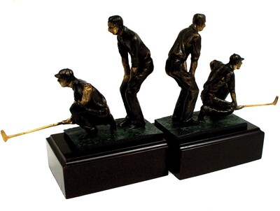 Bey-Berk R18X Dbl Golfers Bookends, Cast Metal and Wood Base, Bronzed