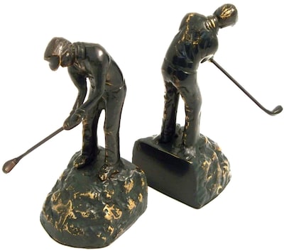 Bey-Berk R19G Man Golfer Bookends, Brass, Patina Finished