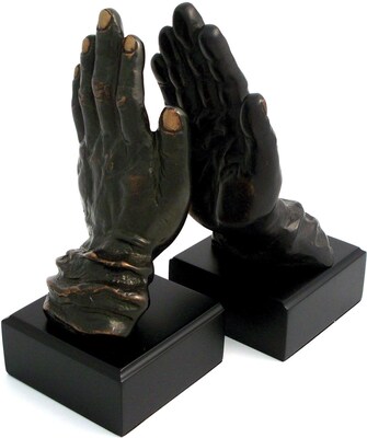 Bey-Berk R19P Hands Bookends, Solid Brass and Wood, Bronzed