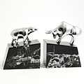Bey-Berk Bull and Bear 3 Brass Chrome Plated and Marble Bookends, Black (R19X)