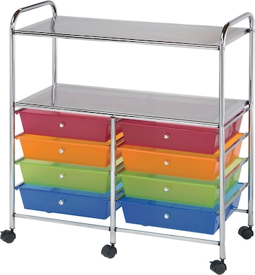 Blue Hills Studio Double Storage Cart W/8 Drawers, Multi, 31.74 x 35 x 14.75