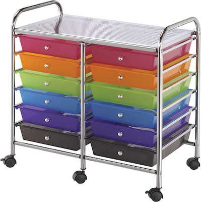 Blue Hills Studio Multi Color Double Storage Cart, W/12 Drawers