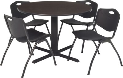 Regency Cain Breakroom Table, 42W, Mocha Walnut & 4 M Stack Chairs, Black (TB42RNDMW47BK)