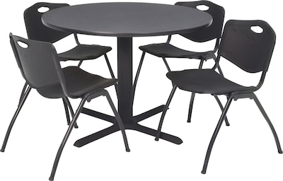 Regency Cain Breakroom Table, 42W, Gray & 4 M Stack Chairs, Black (TB42RNDGY47BK)