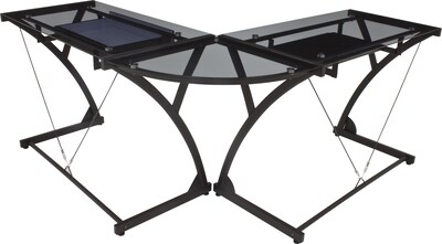 Walker Edison Soreno 3 Piece Glass L Shaped Computer Desk Black