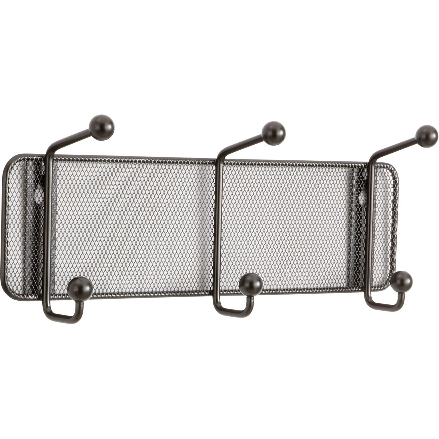 Safco® Onyx™ Mesh Wall Rack, 3 Hook, Black, 5 1/2H x 14 3/4W x 3D