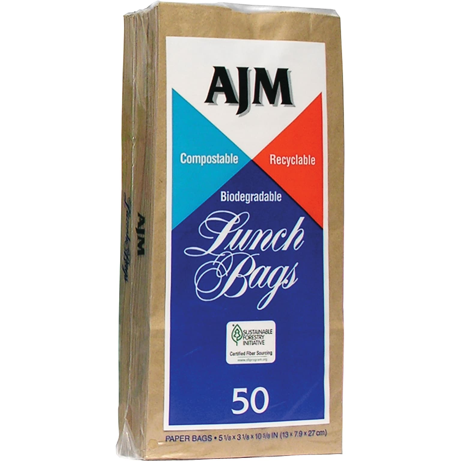 AJM Packaging Paper 10.63H x 5.13W x 3.13D Standard Lunch Bags, Brown, 1200/Pack