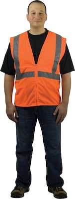 Protective Industrial Products Safety Vests, ANSI Class 2, Zipper Orange Mesh, XL (302-MVGZ4POR-XL)