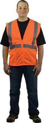 Protective Industrial Products Safety Vests, ANSI Class 2, Zipper Orange Mesh, Large (302-MVGZ4POR-L