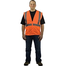 Protective Industrial Products Safety Vests, ANSI Class 2, Zipper Orange Mesh, Large (302-MVGZ4POR-L