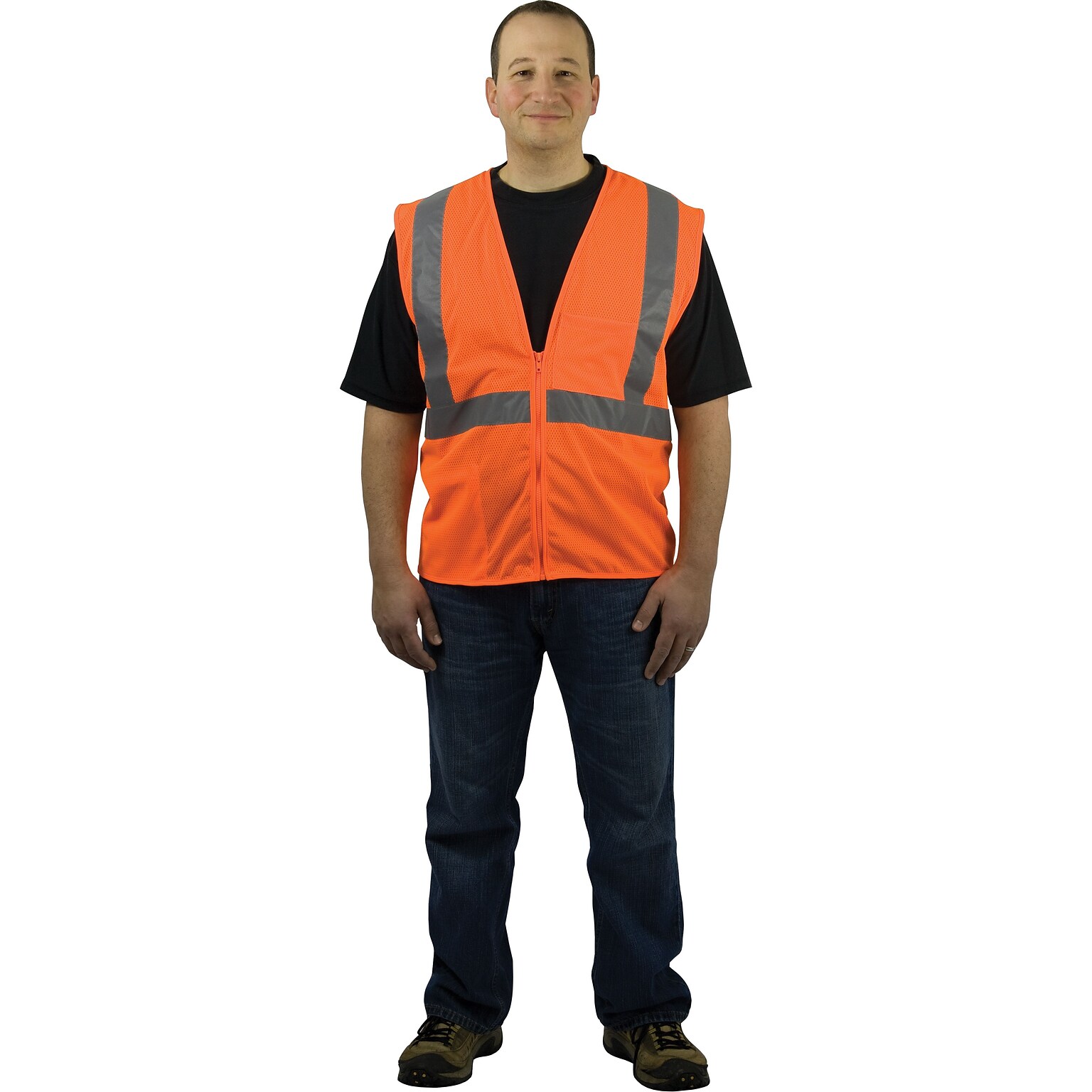 Protective Industrial Products Safety Vests, ANSI Class 2, Zipper Orange Mesh, Large (302-MVGZ4POR-L)