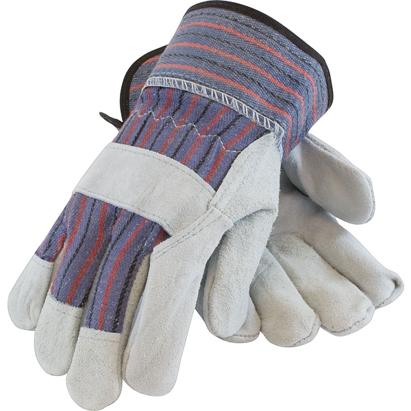 PIP Leather Work Gloves, Split Cowhide With Safety Cuffs, Medium, 12/Pr