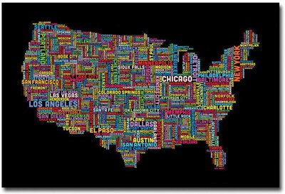 Trademark Global Michael Tompsett US Cities Text Map II Canvas Art, 16 x 24