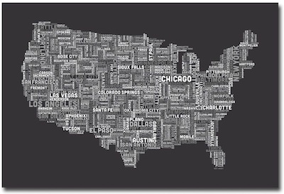 Trademark Global Michael Tompsett US Cities Text Map III Canvas Art, 30 x 47