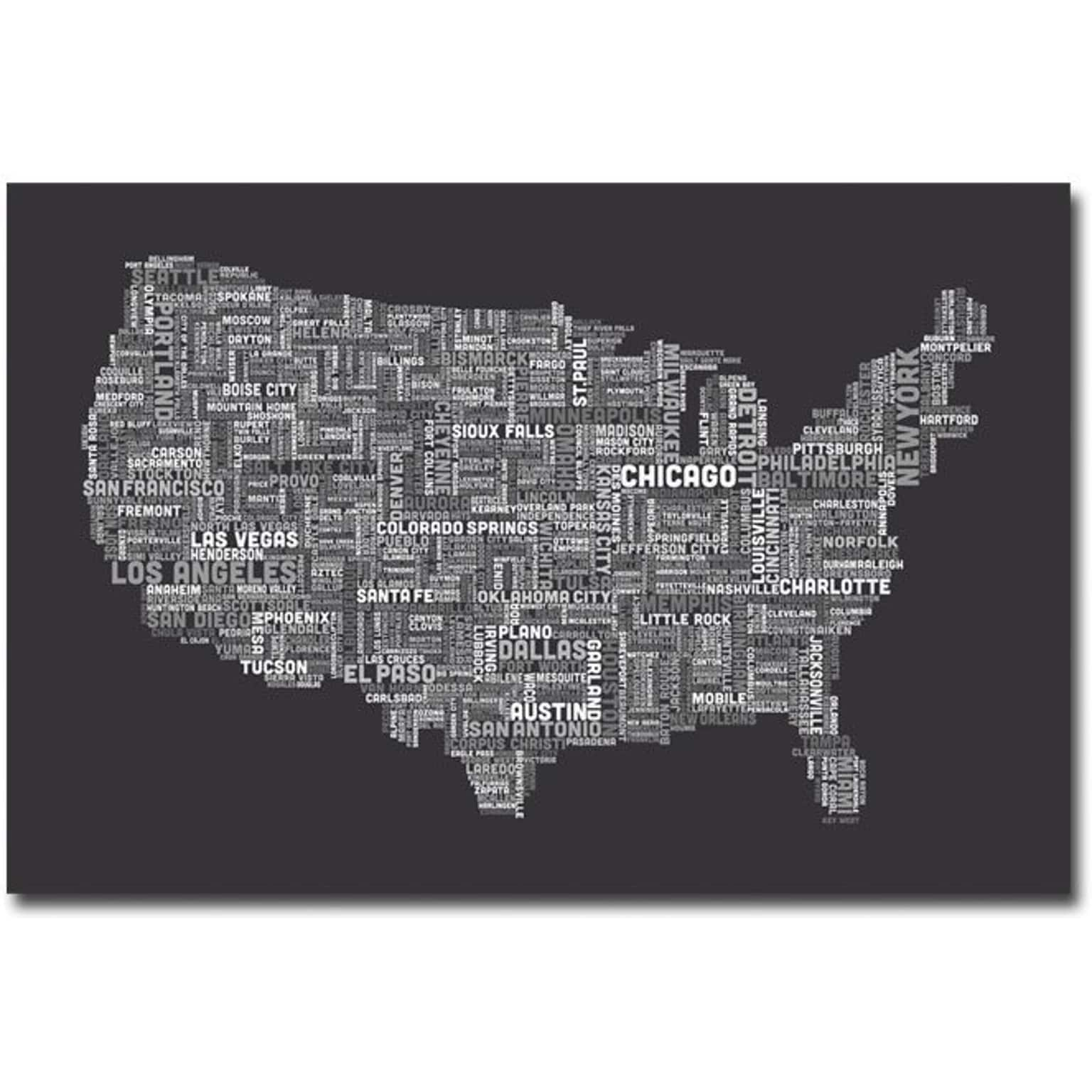 Trademark Global Michael Tompsett US Cities Text Map III Canvas Art, 30 x 47