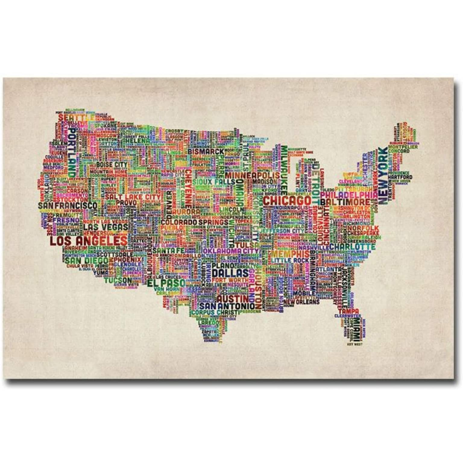 Trademark Global Michael Tompsett US Cities Text Map VI Canvas Art, 30 x 47