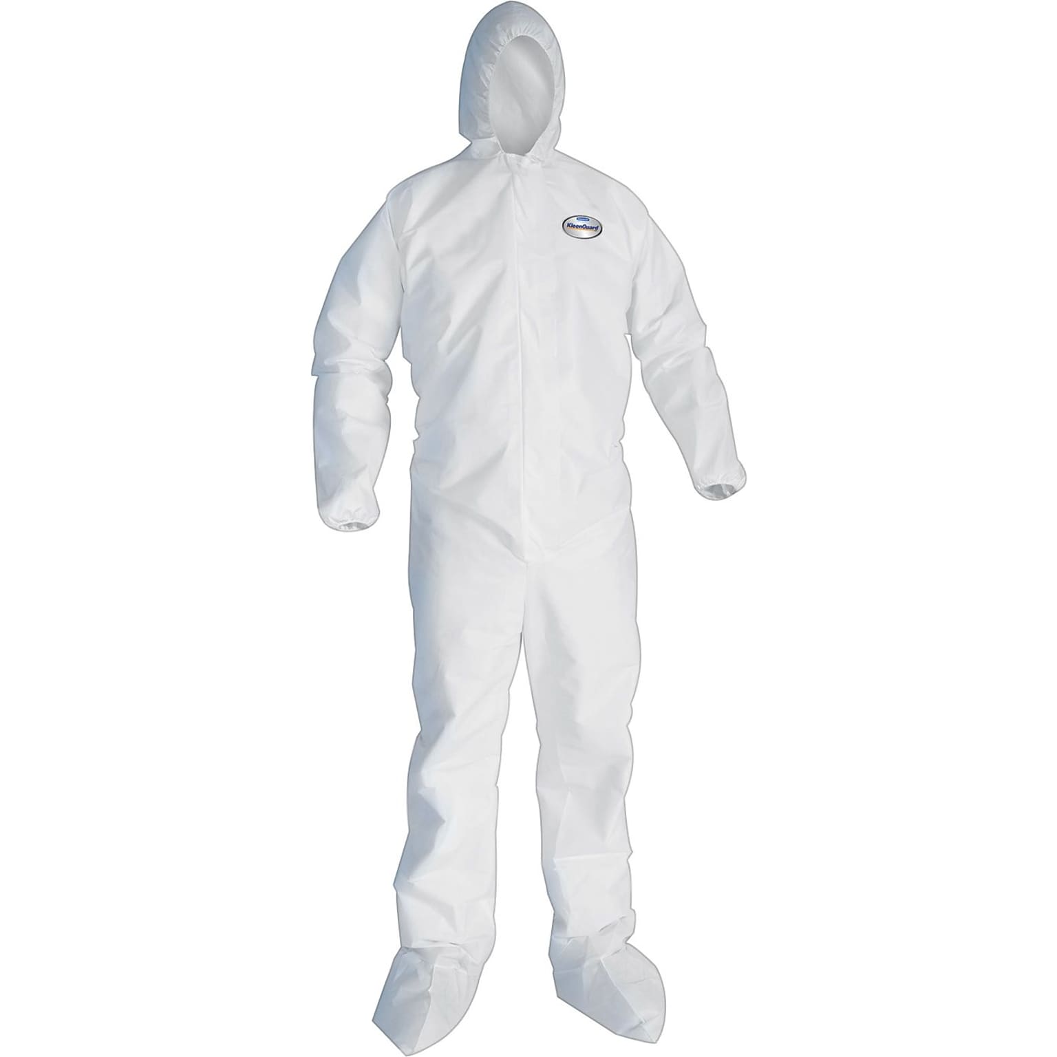 KleenGuard® A40 Hooded/Booted Zipper Front Coverall With Elastic Wrists/Ankles, Liquid/Particle Protection, White, XL, 25/Ct