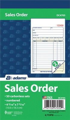 Adams® Sales Order Book, Ruled, 2-Part, 4 3/16" x 7 3/16"