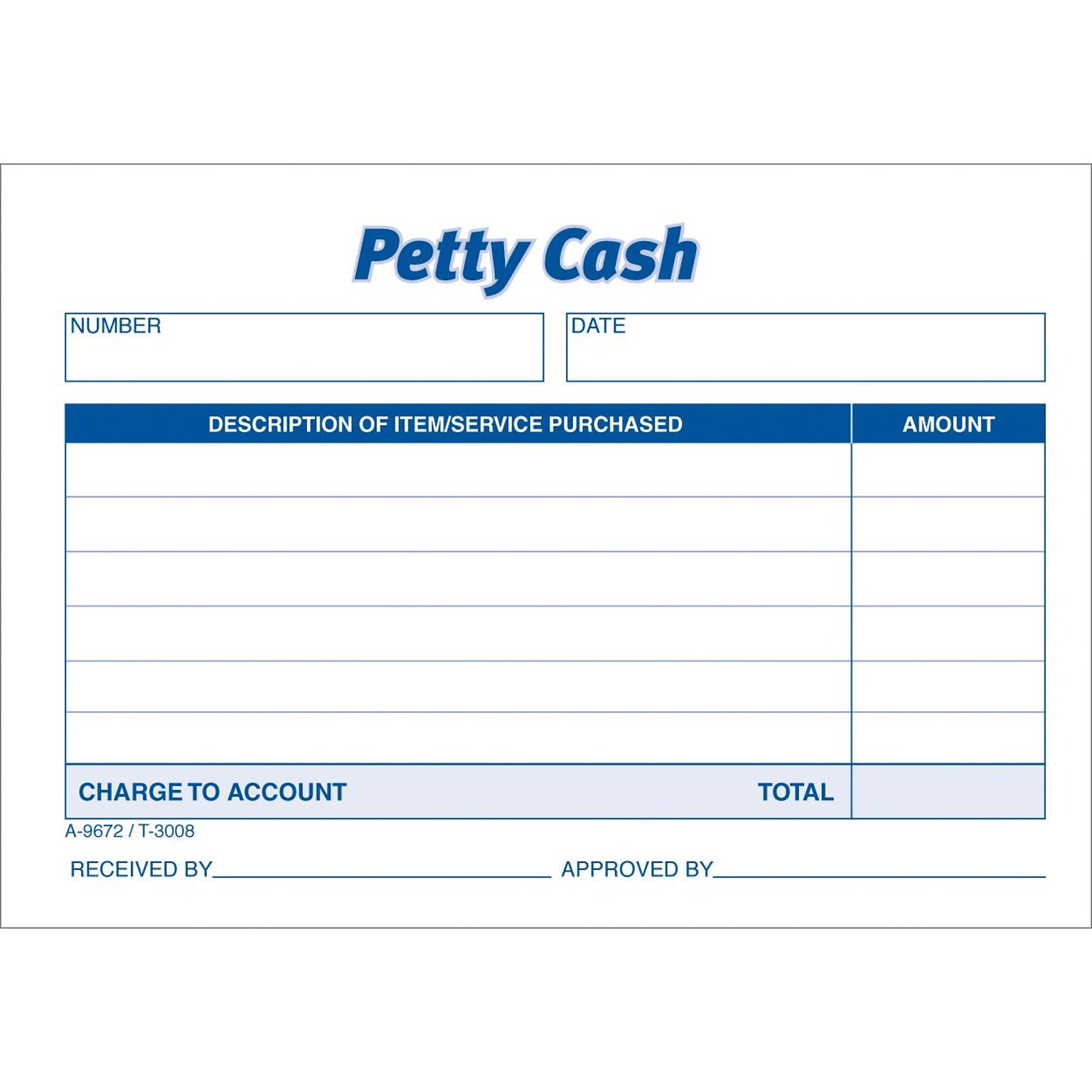 TOPS 1-Part Petty Cash, 5 x 3.5, 50 Sets/Book (3008)