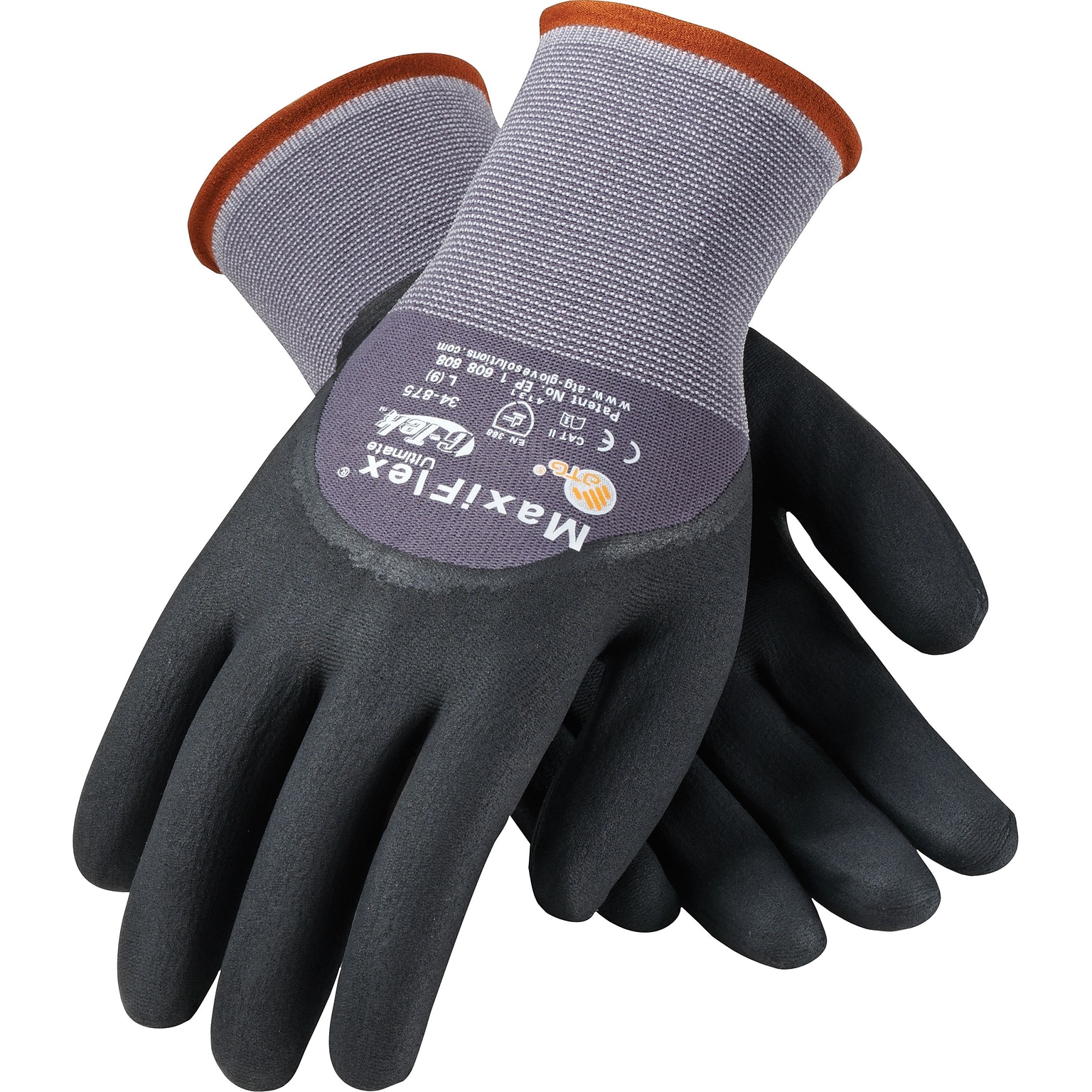 G-Tek Coated Work Gloves; MaxiFlex Ultimate Seamless Nylon Knit Liner, 3/4 Nitrile Coating, LG, 12Pr (34-875/L)