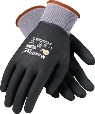 G-Tek MaxiFlex Ultimate Polyurethane Coated Nitrile Gloves, Large, Dark Gray/Black, 12 Pairs (34-876/L)
