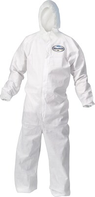 KleenGuard® A10 Hooded Zipper Front Coverall With Elastic Wrists/Ankles, Light Duty, White, 3XL, 25/Ct