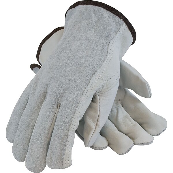 PIP Drivers Gloves, Regular Grade, Top Grain Cowhide, Medium, Gray, 1/Pr