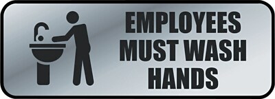 Brushed Metal Office Sign, Employees Must Wash Hands, 9 x 3, Silver