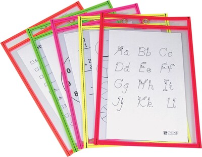 9 x 12 Reusable Dry Erase Pockets Neon, 25/pack