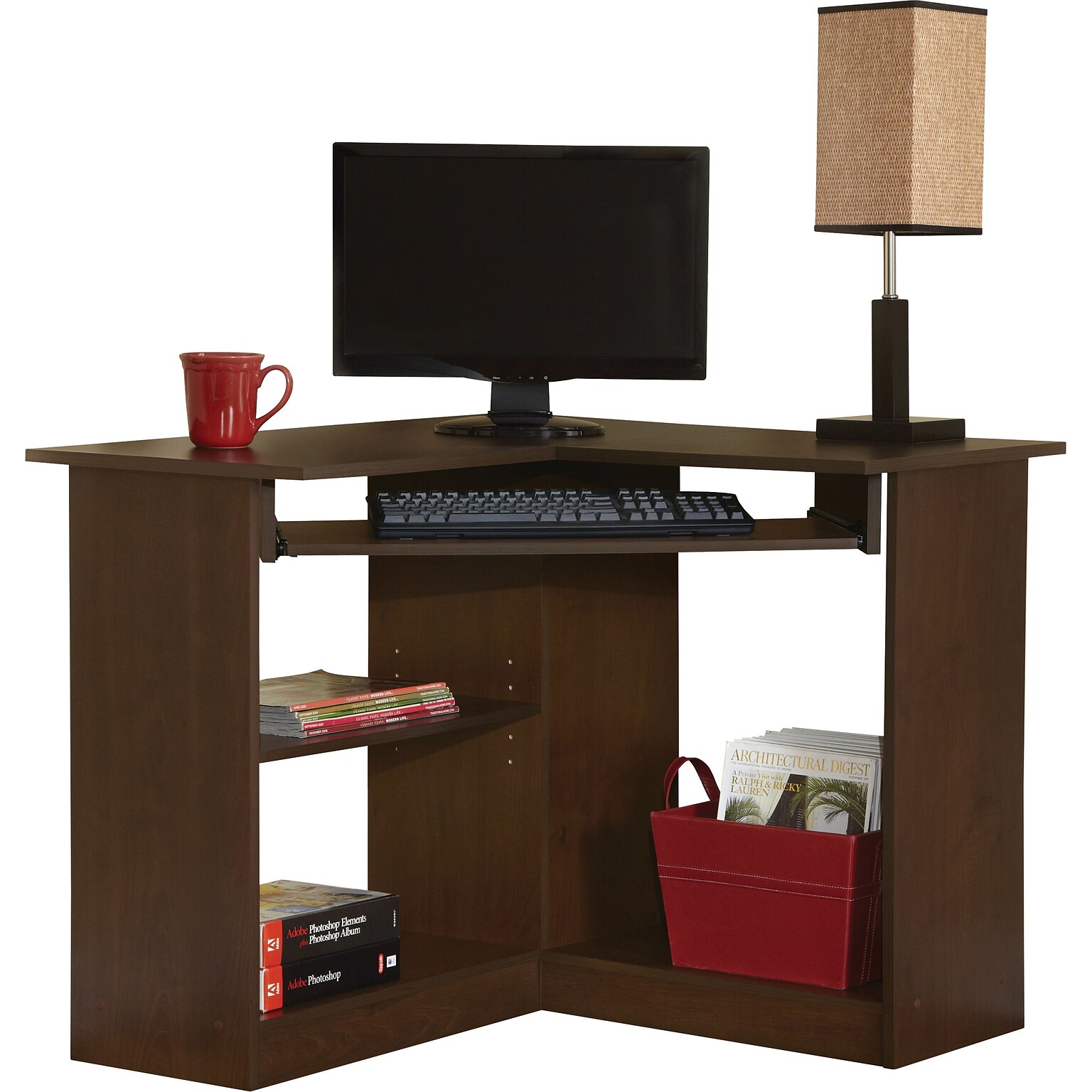 Easy 2 Go 36 W L-Shaped Computer Desk, Resort Cherry (951572-CC)