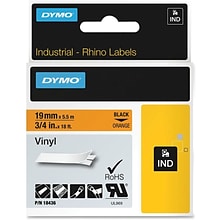 DYMO Rhino Industrial 18436 Vinyl Label Maker Tape, 3/4 x 18, Black on Orange (18436)
